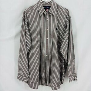 Ralph Lauren Blake Striped Button Front Shirt Green Red White Cotton Size Large